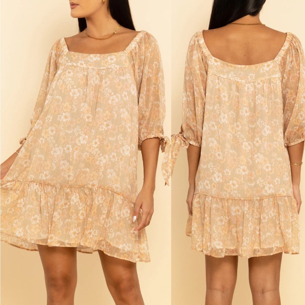 Shore Brand Riviera Bow Dress in 70s Chiffon Floral Print